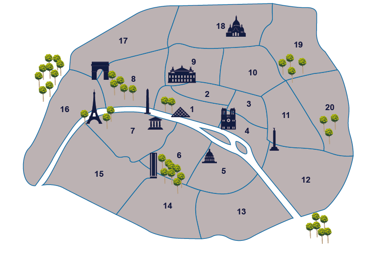 plan de paris avec arrondissements et monuments